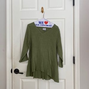 Green linen long tunic blouse